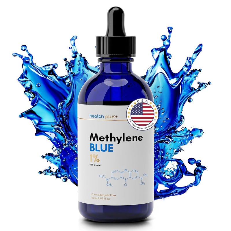 healthplus قطرات ميثيلين الأزرق عالية النقاء 1% محلول، درجة USP، 60 مل – ميثيلين أزرق درجة صيدلانية، خالي من الفورمالديهايد، خالي من الكحول، مختبر من طرف ثالث - Image 1